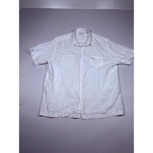 Cafe Luna Shirt Mens XL mWhite Linen Cotton‎ Short Sleeve Button Front Casual